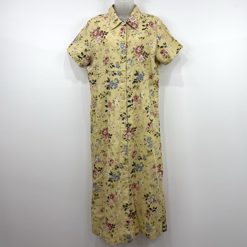 VTG 90s Original TY Wear Linen Shirtdress 14 Floral Cottagecore Boho Prairie
